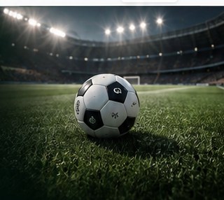 Football on the pitch under stadium lights